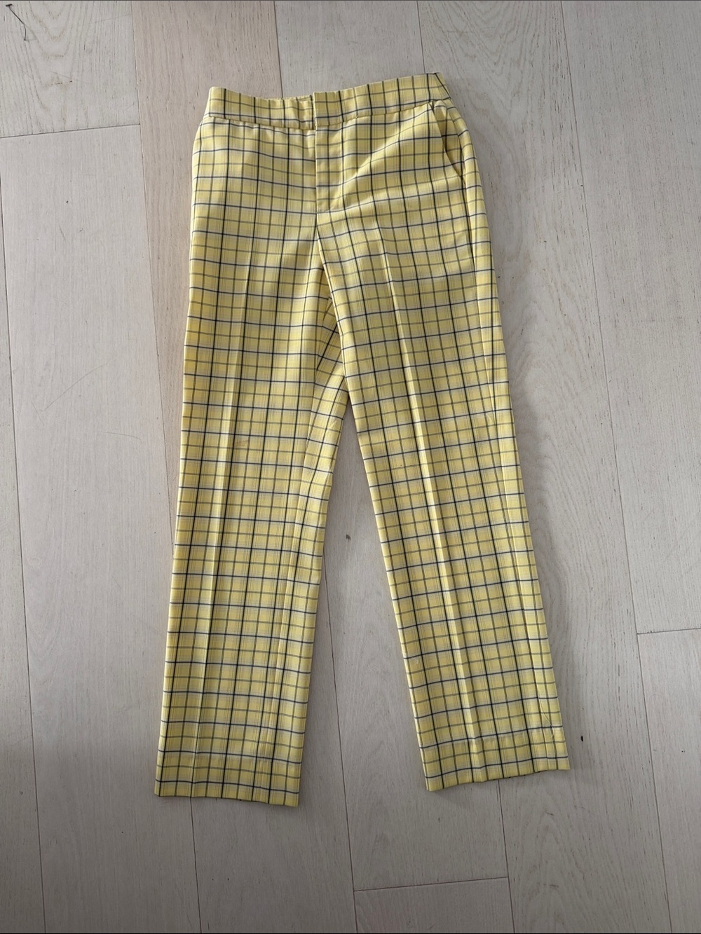 Tibi Yellow Plaid Straight-Leg Pants
